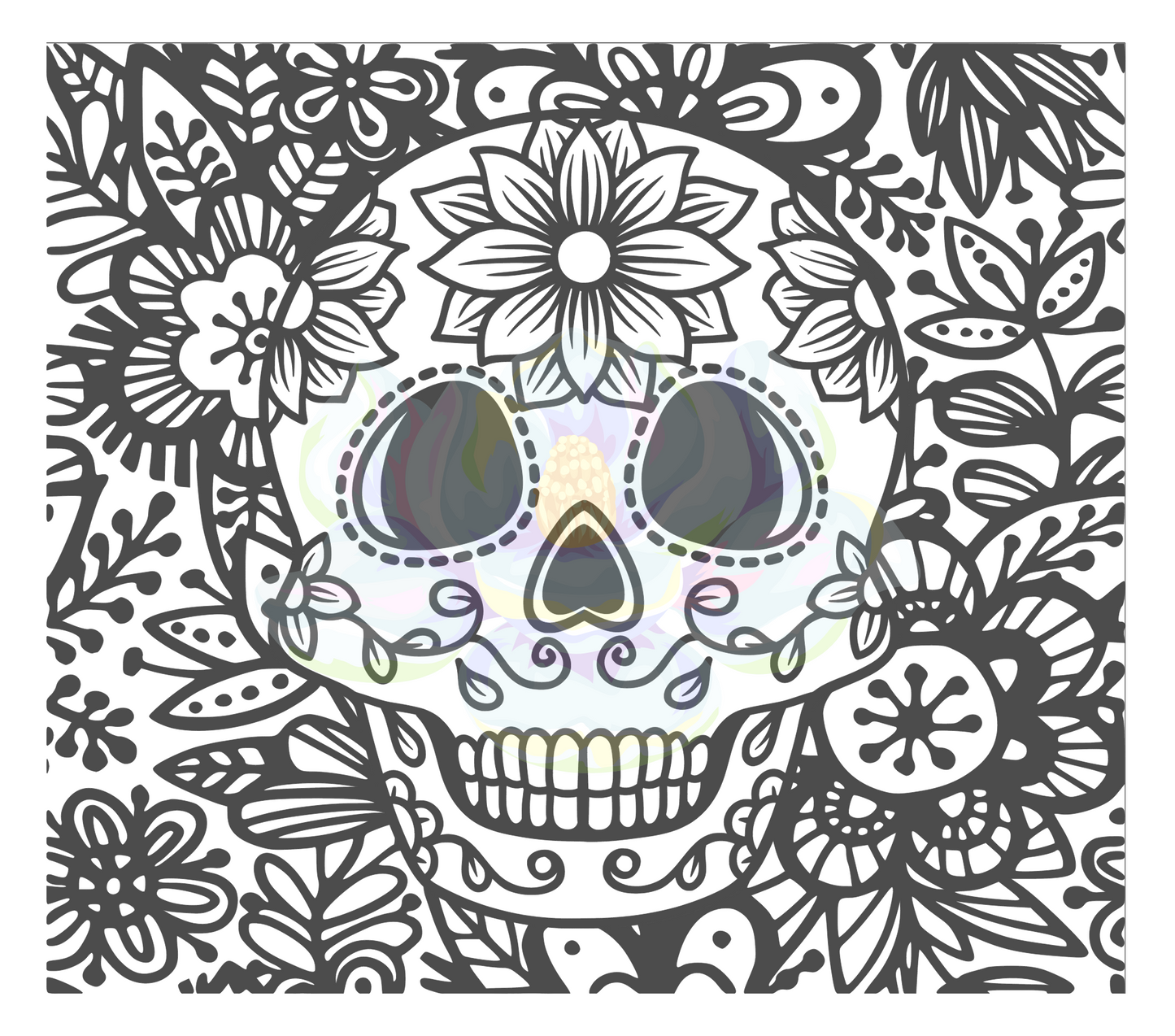 Seamless sugar skull with flowers precut template (Copy)